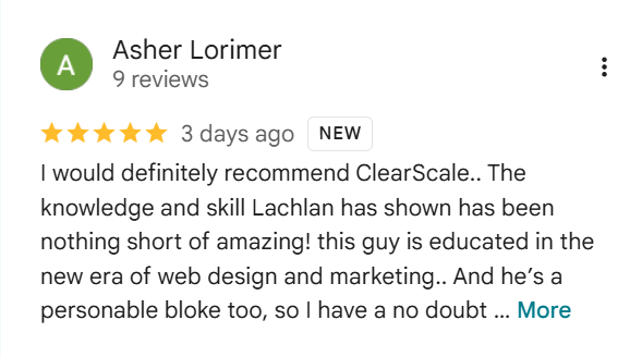 Screenshot of the Google review left by Asher Lorimer