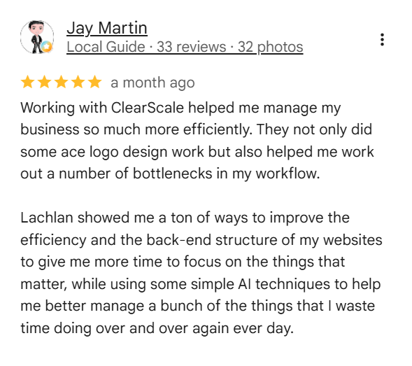 Screenshot of the Google review left by Jay Martin