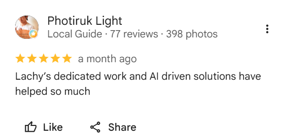 Screenshot of the Google review left by Photiruk Light