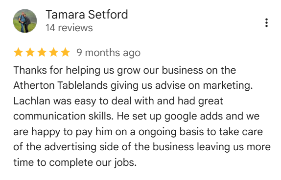 Screenshot of the Google review left by Tamara Setford